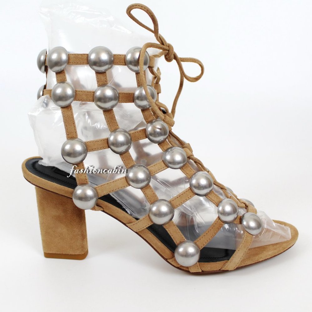 NEW ALEXANDER WANG Studded Lace-Up Sandals | Glam Party Heel, Edgy Luxe Style - Picture 8 of 9